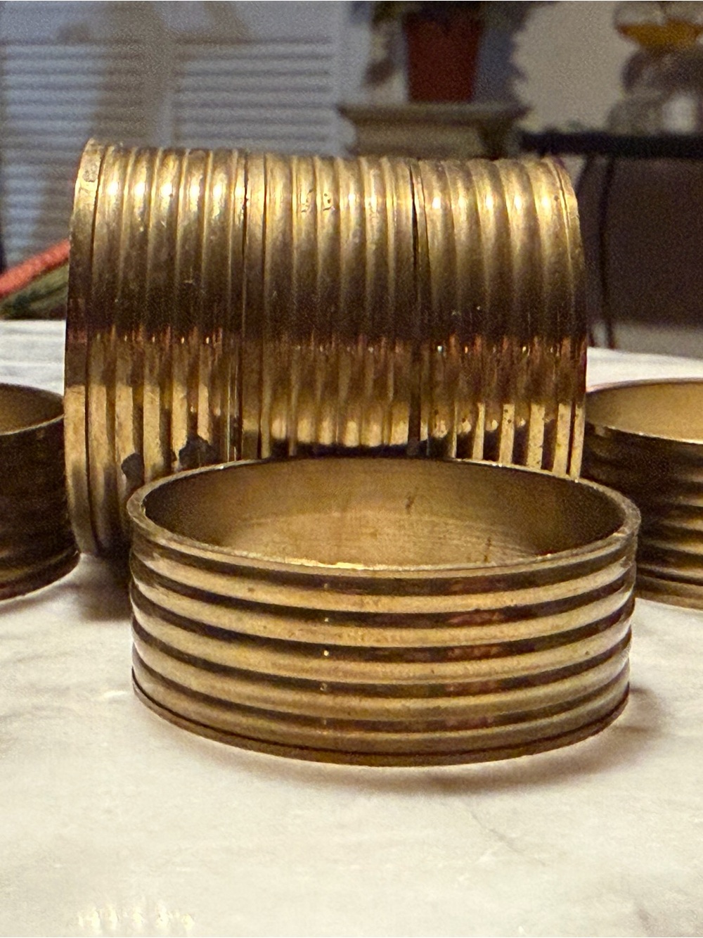 Brass Ribbed Napkin Rings - Gold Set - Picture 9 of 10